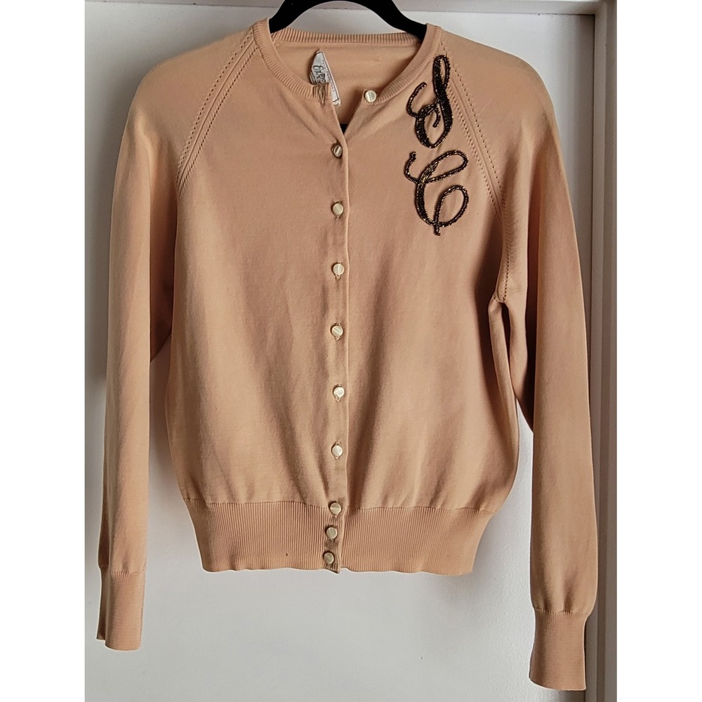 Exmoor Tycora Women Cardigan Beige Long Sleeve Vintage Sweater Monogram Retro